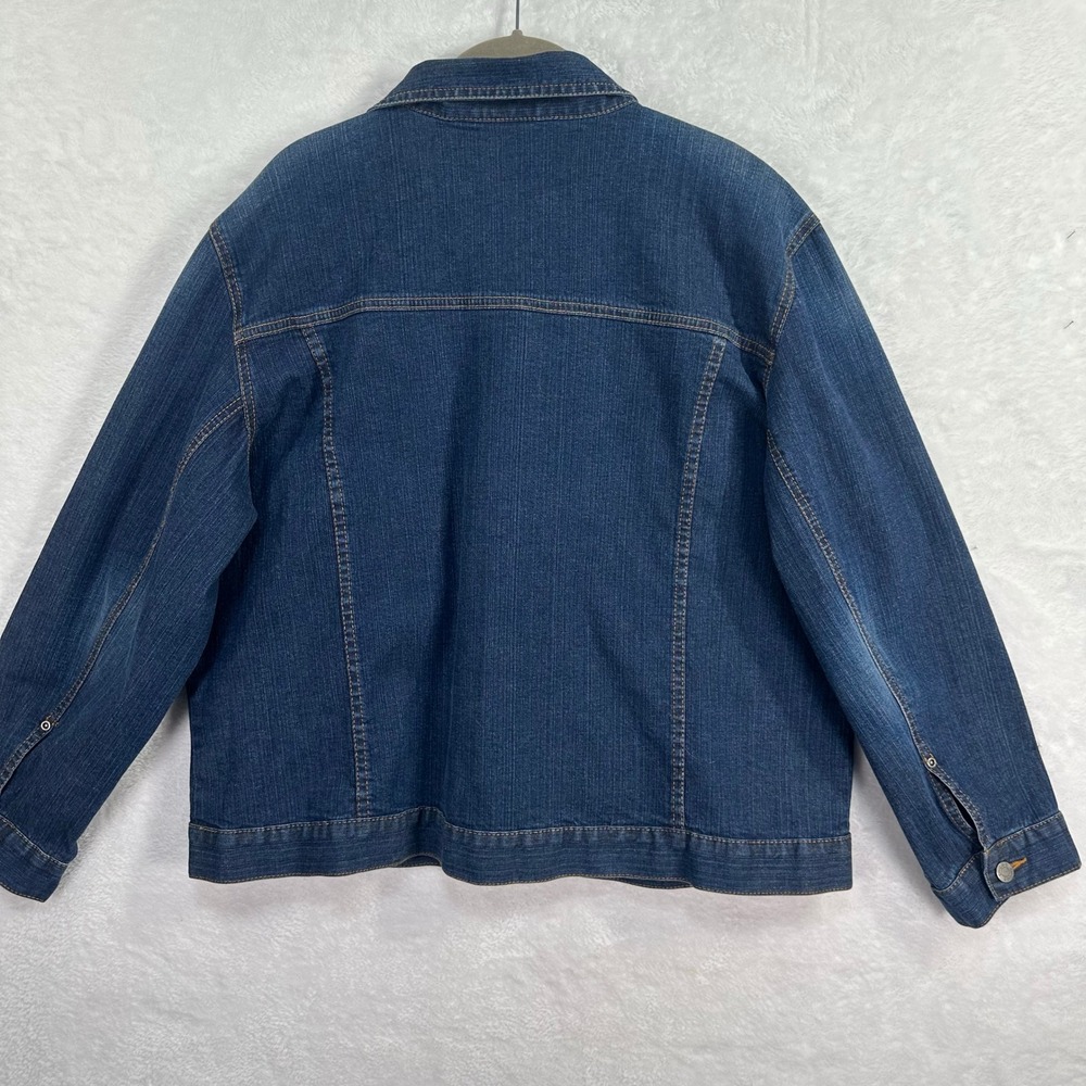 Chico's Denim Jacket Womens XL  Blue Stretch Button Front Trucker Cotton Blend - Picture 9 of 9